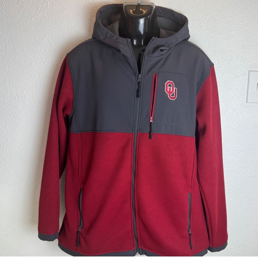 Colosseum Oklahoma Sooners‎ Mens XL Full Zip Hoodie Jacket Grey Maroon OU Fleece